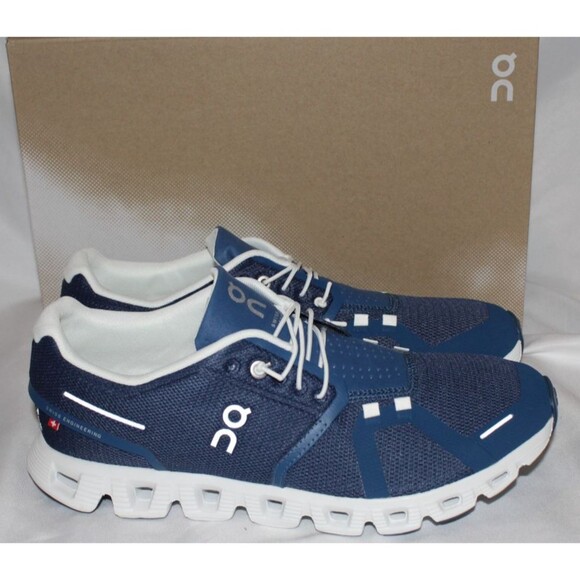 NIB ON CLOUD WOMEN'S CLOUD 5 RUNNING SHOES SNEAKERS DENIM WHITE NEW - Picture 1 of 6